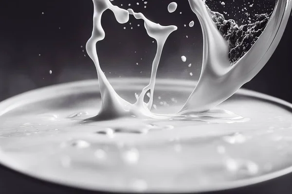 Milk splash pouring into a white cup, stop motion food photography, dramatic lighting, generative AI