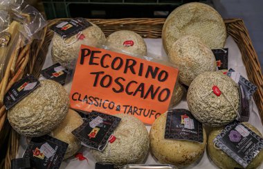 Florence, Italy - June 03, 2022: Dried porcini mushrooms shop in Central Market Mercato Centrale