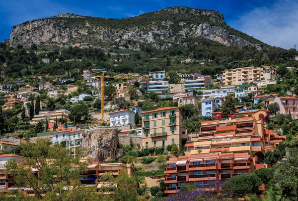 Vista Casas Lujo Edificios Apartamentos Una Ladera Montaña Roquebrune Cap — Foto de Stock