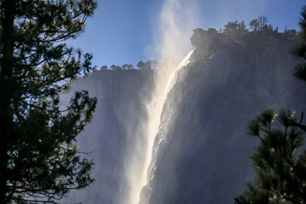 Scenic View Famous Horsetail Falls Rising Mist Yosemite National Park — Stock Photo, Image