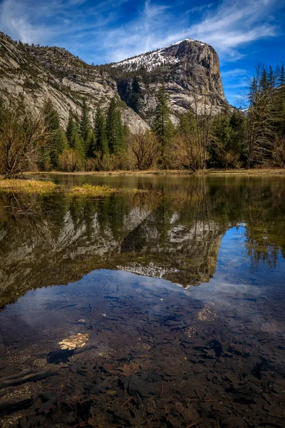 Mirror Lake Full Snow Melt Spring North Dome Reflections Yosemite — Stock Photo, Image