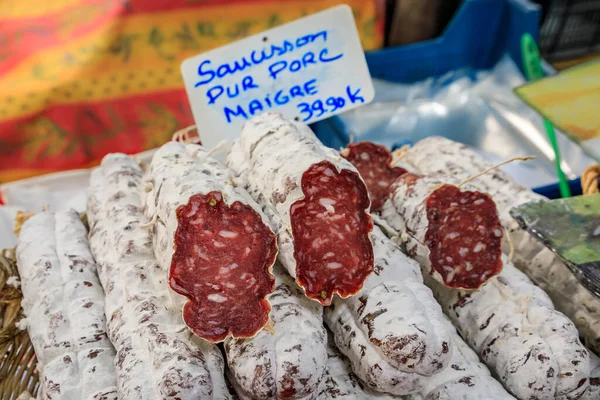 Corsican Lean Pork Dried Sausage Sale Eur Kilo Local Covered — Stock Photo, Image