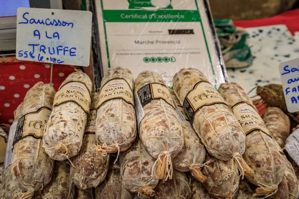 Antibes France May 2023 Artisanal Truffle Salami Sausage Sale Local — Stock Photo, Image