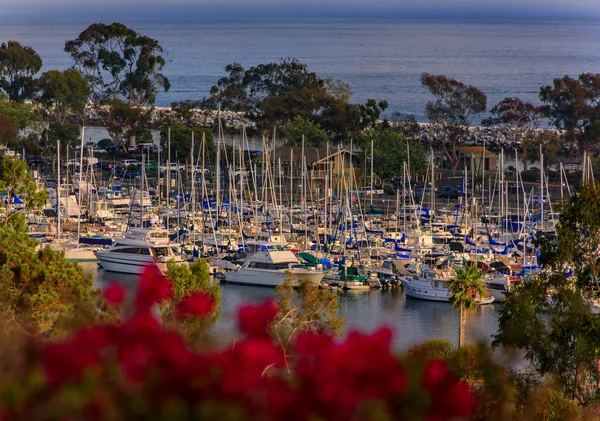 南加州橘县丹娜角港口豪华游艇和游艇的夕阳西下 — 图库照片
