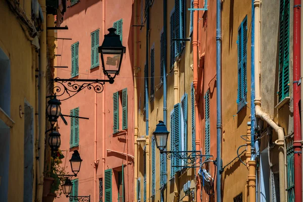 Picturesque Narrow Streets Colorful Traditional Houses Old Town Menton French — Stock Photo, Image