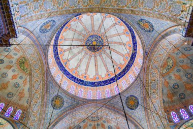 Istanbul, Turkey - November 8, 2023: Ornate dome of Sultan Ahmed or Blue Mosque, majestic Ottoman imperial mosque with blue tiles, major historic site