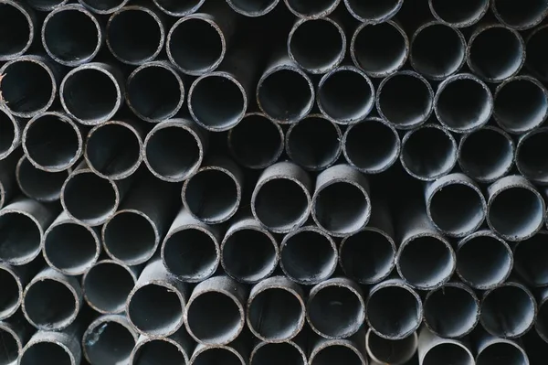 Pila Prodotti Metallici Laminati Prospettiva Tubi Acciaio Sezione Rettangolare — Foto Stock