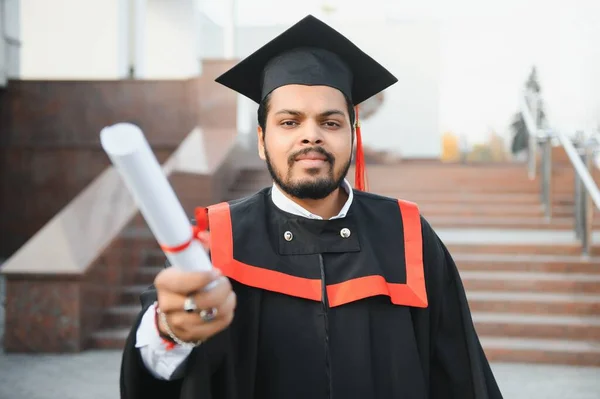 Portrait Successful Indian Student Graduation Gown Thumb — Stock Photo, Image