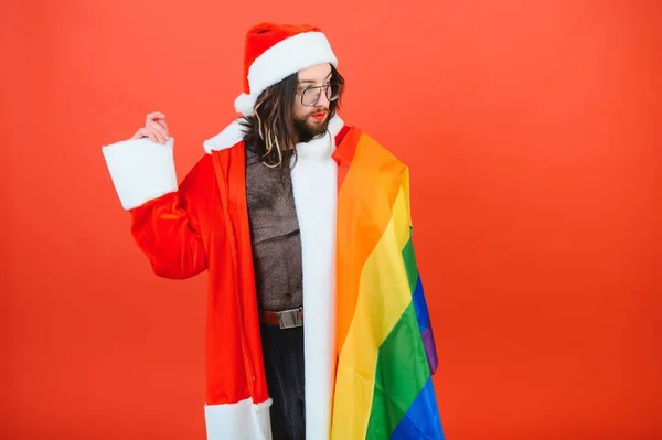 Neujahrsparty Für Homosexuelle Ein Schwuler Mann Weihnachtsmannanzug Gleichheit Homosexualität — Stockfoto