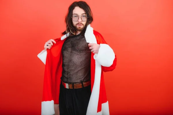 Silvester Lgbt Party Ein Schwuler Mann Weihnachtsmannanzug Konzept Der Gleichberechtigung — Stockfoto