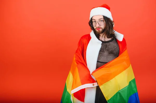 Neujahrsparty Für Homosexuelle Ein Schwuler Mann Weihnachtsmannanzug Homosexualität — Stockfoto