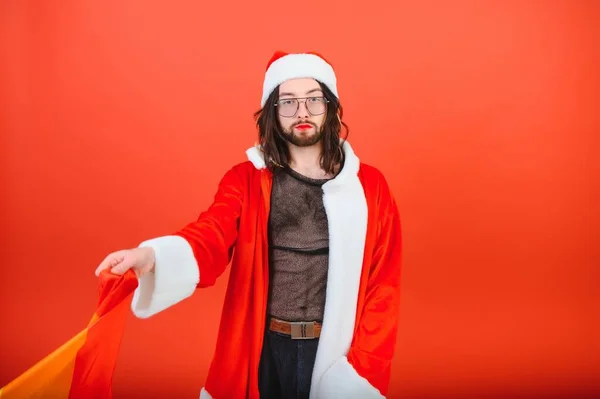 Neujahrsparty Für Homosexuelle Ein Schwuler Mann Weihnachtsmannanzug Homosexualität — Stockfoto