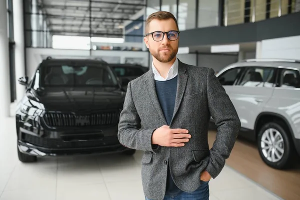 stock image Portrait of happy customer buying new car