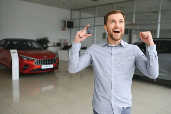 Man Chooses New Car Himself Walks Rows Car Dealership — Foto de Stock
