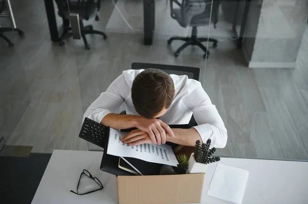 Business Firing Job Loss Concept Fired Male Office Worker Box — Stock Fotó