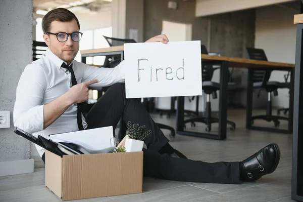 Fired Employee Holding Fired Sign Hand — Zdjęcie stockowe