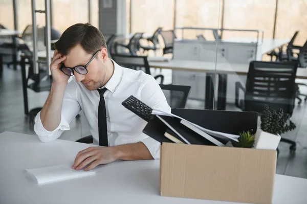 Business Firing Job Loss Concept Fired Male Office Worker Box — Fotografia de Stock