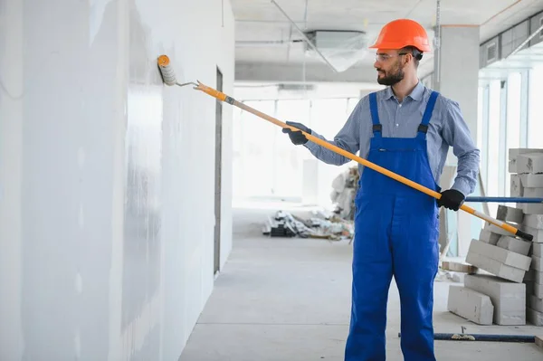 Painter Man Painting Wall Paint Roller — Stock Photo, Image