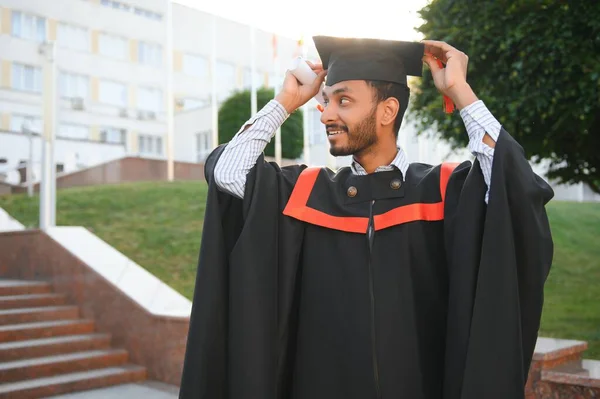 Indian University Male Student Celebrating Graduation — Stock Photo, Image