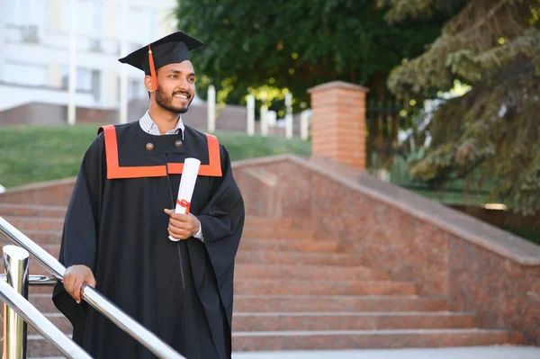 Handsome Indian Graduate Graduation Glow Diploma — Stock Photo, Image