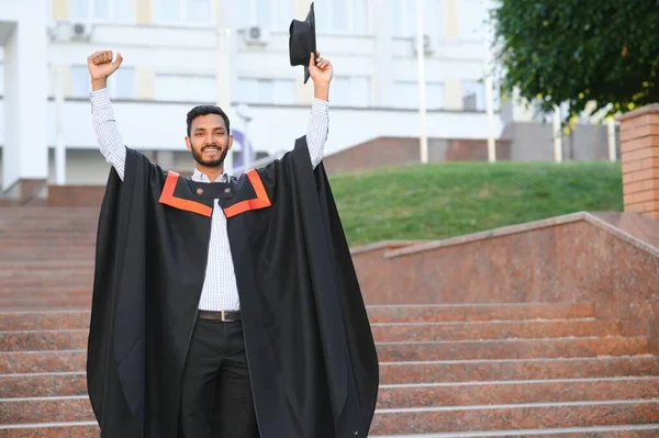 Portrait Successful Indian Student Graduation Gown — Stock Photo, Image