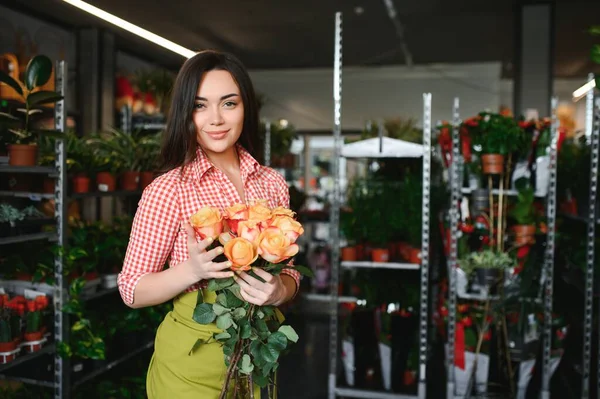 stock image Portrait of female florist in her flower shop