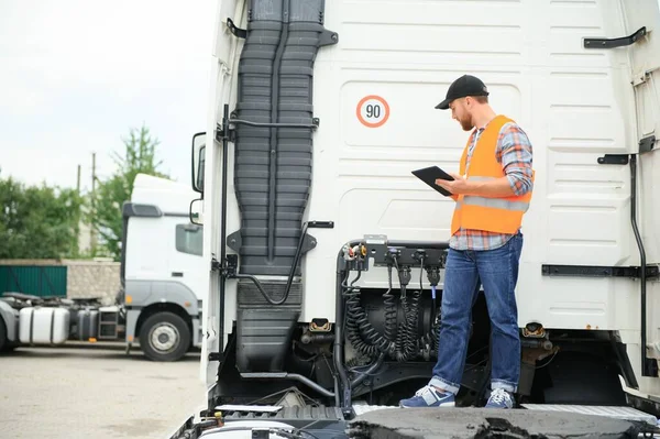 stock image Logistics - proud driver with tablet computer