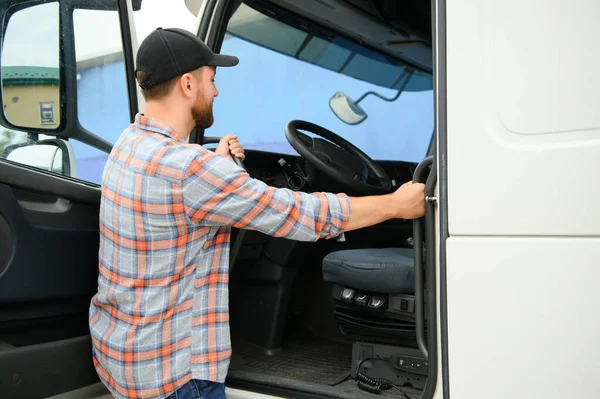 Back View Driver Getting Truck Cabin — Stock Photo, Image