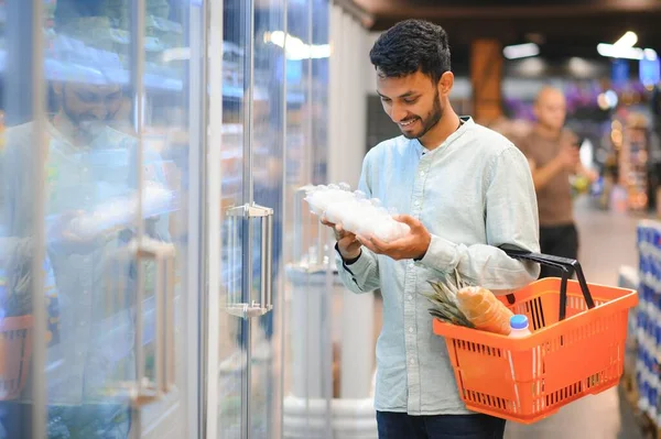 Portrait Happy Handsome Young Indian Grocery Shop Supermarket — Stock Photo, Image