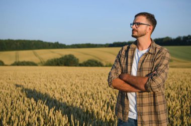 Buğday tarlasında çiftçi portresi.