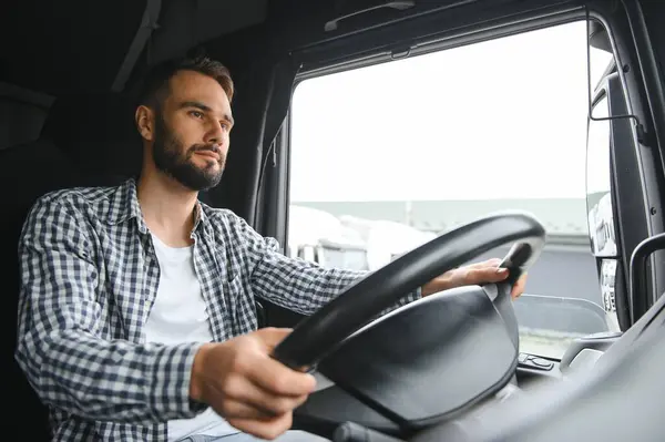Truck Driver Sitting Cab — Stock Photo, Image