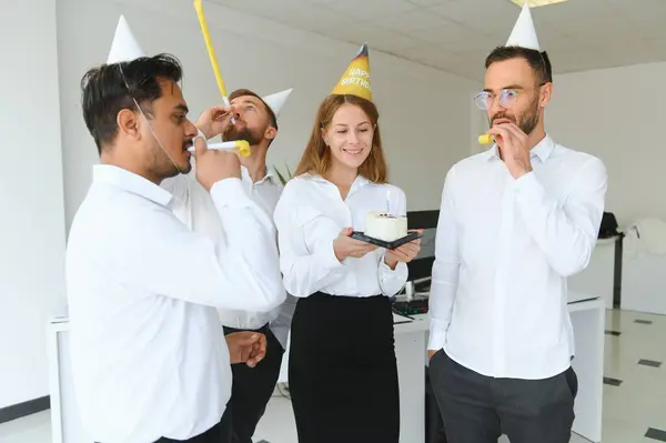 Business Team Celebrating Birthday Collegue Modern Office — Stock Photo, Image