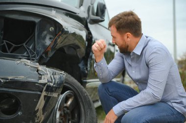 üzgün sürücü sonra trafik kazası.