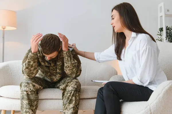 Psychologist Supporting Military Officer Office Closeup — Photo