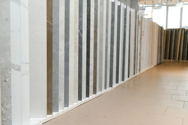 Porcelain stoneware tiles in a store.