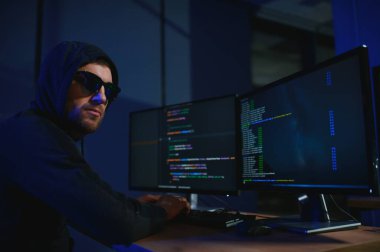 Hacker bilgisayar ağına sızıyor. Bilgisayar suçlusu.