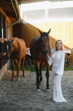 young woman in a dress with a horse.
