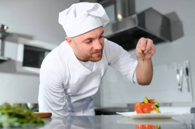 Ünlü bir lokanta mutfağında çalışan Profesyonel Aşçı.