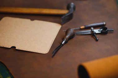 deri işçiliği araçları natürmort.