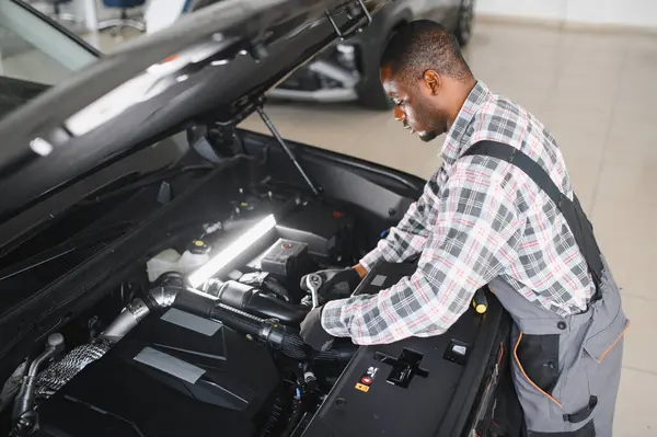Gülümseyen araba tamircisi oto tamir servisinde.