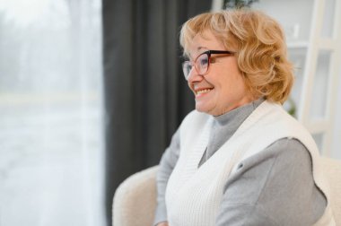 Evde Sandalyede Rahatlayan Kıdemli Kadın.