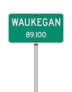 Vector illustration of the Waukegan (Illinois) City Limit green road sign on metallic post