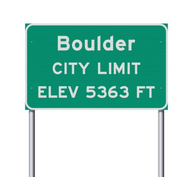 Vector illustration of the Boulder (Colorado) City Limit green road sign on metallic poles