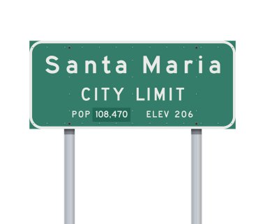 Metalik direklerdeki Santa Maria (California) Şehir Sınırı yeşil yol tabelasının vektör çizimi