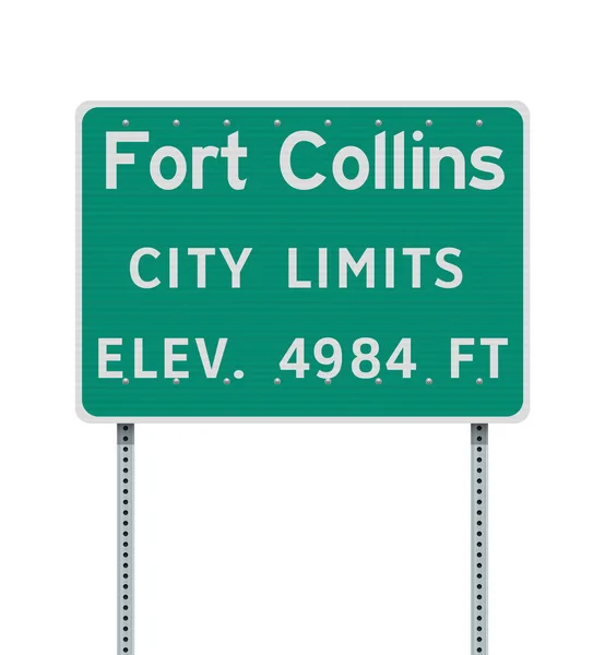 科林斯堡 科罗拉多 城市边缘金属柱上绿色道路标志的矢量图解 — 图库矢量图片