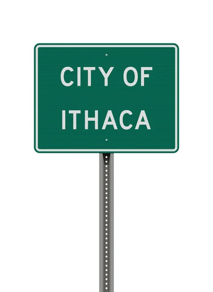 Vector Illustration Ithaca City New York Green Road Sign Metallic — Stock Vector