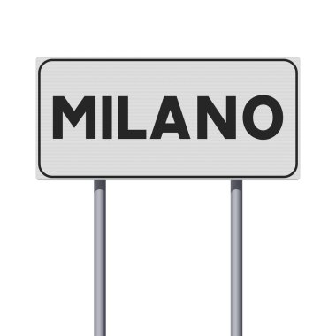 Metalik kutuplarda Milano (İtalya) beyaz yol işaretinin vektör illüstrasyonu