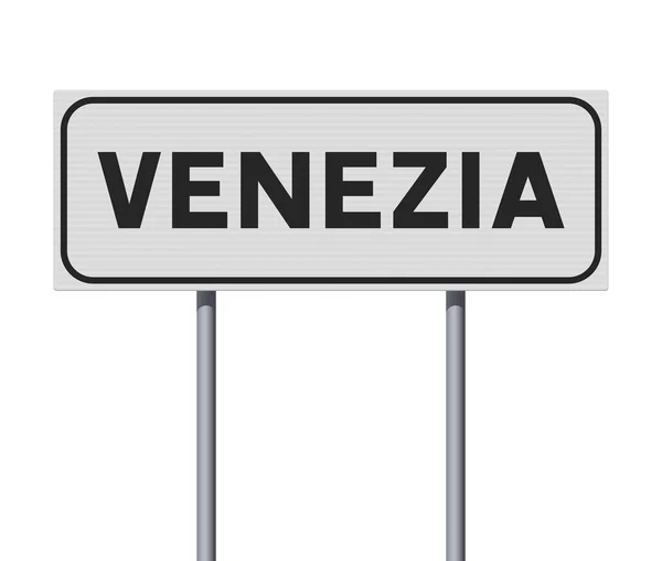 Ilustração Vetorial Entrada Cidade Veneza Itália Sinal Estrada Branca Postes —  Vetores de Stock
