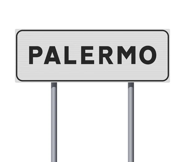Ilustração Vetorial Entrada Cidade Palermo Itália Sinal Estrada Branca Postes —  Vetores de Stock