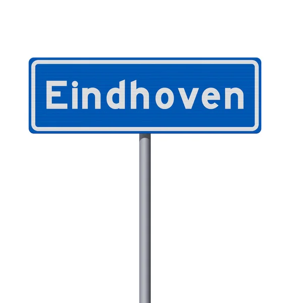 Vektorillustration Der Stadteinfahrt Eindhoven Niederlande Blaues Straßenschild Auf Metallstangen — Stockvektor